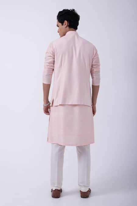 Shop Kaka Calcutta Pink Bamboo, Cotton, Silk Mirrors, Embroidery Bundi Jacket Set at Aza Fashions Shop_Kaka Calcutta_Pink Bamboo, Cotton, Silk Mirrors, Embroidery Bundi Jacket Set _at_Aza_Fashions