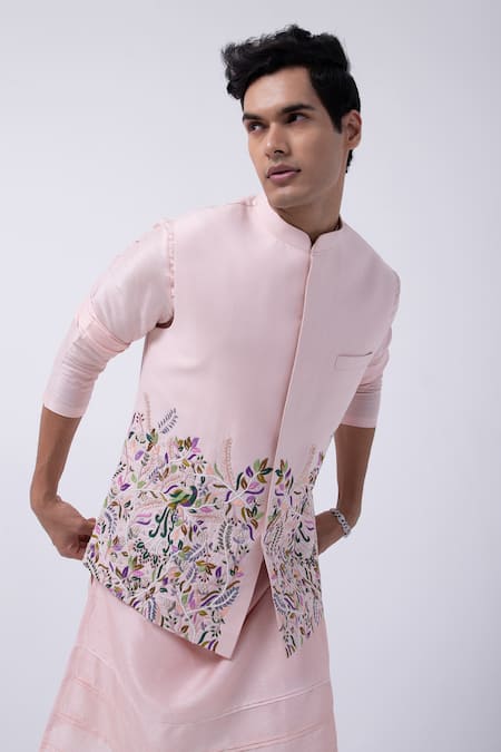 Kaka Calcutta Pink Bamboo, Cotton, Silk Mirrors, Embroidery Bundi Jacket Set at Aza Fashions Kaka Calcutta_Pink Bamboo, Cotton, Silk Mirrors, Embroidery Bundi Jacket Set _at_Aza_Fashions