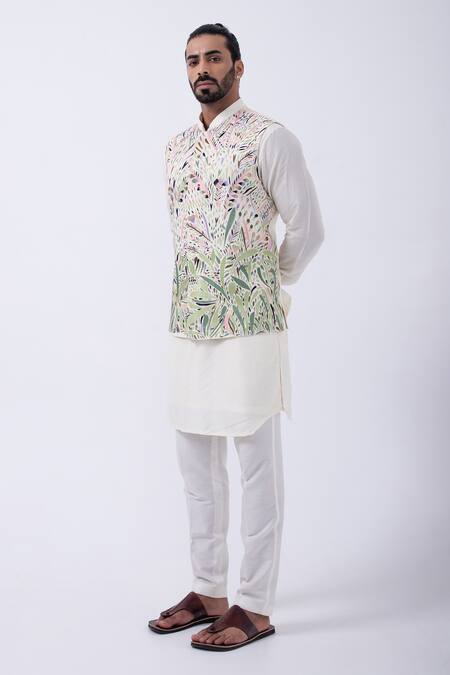 Buy Kaka Calcutta Ivory Bamboo, Cotton, Silk Embroidery Bundi Jacket And Kurta Set Online at Aza Fashions Buy_Kaka Calcutta_Ivory Bamboo, Cotton, Silk Embroidery Bundi Jacket And Kurta Set _Online_at_Aza_Fashions