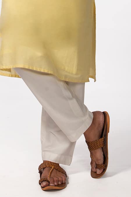 Kaka Calcutta Yellow Bamboo, Cotton, Silk Embroidery Collar Kurta And Pyjama Set Online at Aza Fashions Kaka Calcutta_Yellow Bamboo, Cotton, Silk Embroidery Collar Kurta And Pyjama Set _Online_at_Aza_Fashions