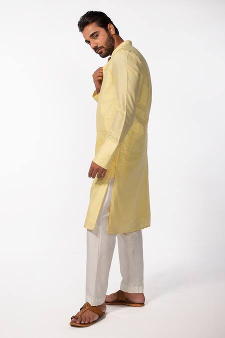 Buy Kaka Calcutta Yellow Bamboo, Cotton, Silk Embroidery Collar Kurta And Pyjama Set Online at Aza Fashions Buy_Kaka Calcutta_Yellow Bamboo, Cotton, Silk Embroidery Collar Kurta And Pyjama Set _Online_at_Aza_Fashions