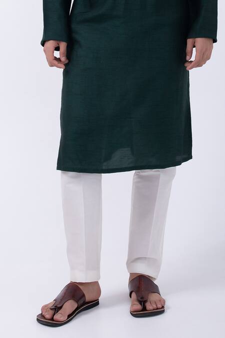 Kaka Calcutta_Green Bamboo, Cotton , Linen, Mirrors, Kurta And Bundi Jacket Set _Online_at_Aza_Fashions