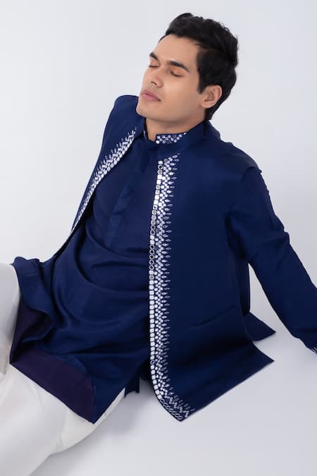 Buy Kaka Calcutta Blue Bamboo, Cotton , Linen, Embroidered Kurta And Bundi Jacket Set Buy_Kaka Calcutta_Blue Bamboo, Cotton , Linen, Embroidered Kurta And Bundi Jacket Set