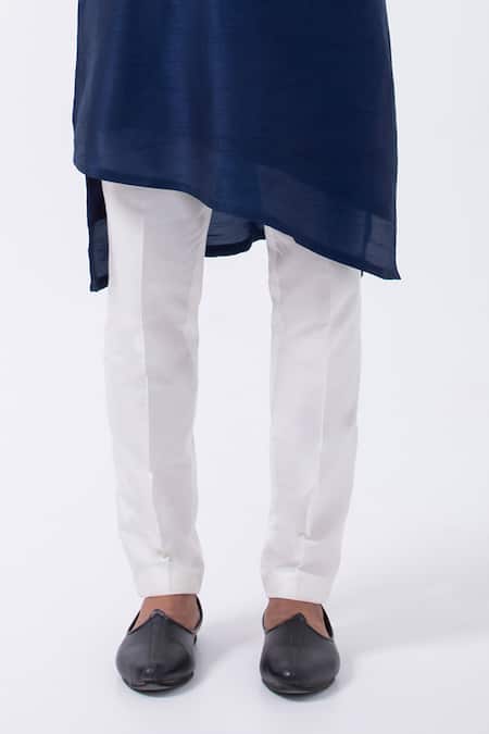Kaka Calcutta_Blue Bamboo, Cotton, Silk Plain Kurta And Pyjama Set _Online_at_Aza_Fashions
