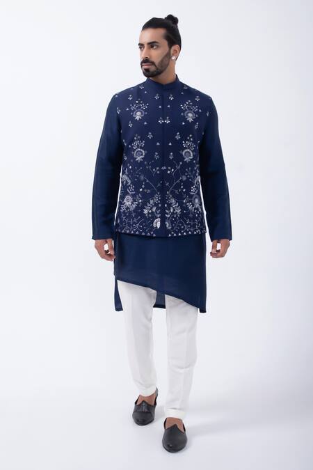 KAKA CALCUTTA Blue Bundi Jacket Suiting Embroidered Mirror Work With Kurta Set 