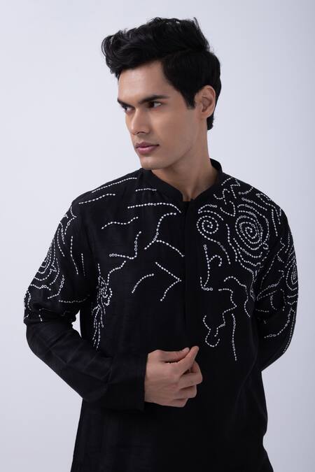 Buy Kaka Calcutta Black Bamboo, Cotton, Silk Embroidery Thread Bundi Jacket Set Online at Aza Fashions Buy_Kaka Calcutta_Black Bamboo, Cotton, Silk Embroidery Thread Bundi Jacket Set _Online_at_Aza_Fashions