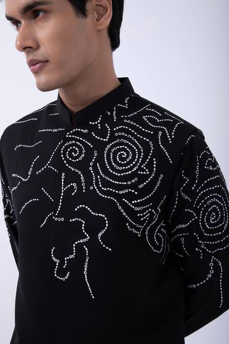 Buy Kaka Calcutta Black Bamboo, Cotton, Silk Embroidery Thread Bundi Jacket Set Buy_Kaka Calcutta_Black Bamboo, Cotton, Silk Embroidery Thread Bundi Jacket Set