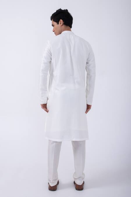 Shop_Kaka Calcutta_Ivory Bamboo, Cotton, Silk Solid Kurta And Pyjama Set _at_Aza_Fashions