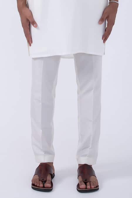 Kaka Calcutta_Ivory Bamboo, Cotton, Silk Solid Kurta And Pyjama Set _Online_at_Aza_Fashions