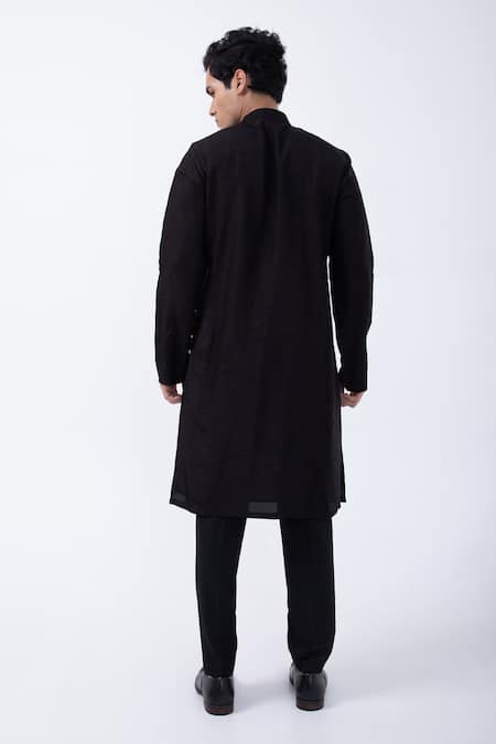 Shop Kaka Calcutta Black Bamboo, Cotton, Silk Plain Full Sleeve Kurta And Pyjama Set at Aza Fashions Shop_Kaka Calcutta_Black Bamboo, Cotton, Silk Plain Full Sleeve Kurta And Pyjama Set _at_Aza_Fashions