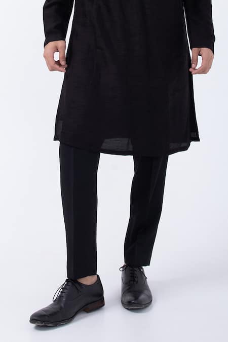 Kaka Calcutta Black Bamboo, Cotton, Silk Plain Full Sleeve Kurta And Pyjama Set Online at Aza Fashions Kaka Calcutta_Black Bamboo, Cotton, Silk Plain Full Sleeve Kurta And Pyjama Set _Online_at_Aza_Fashions