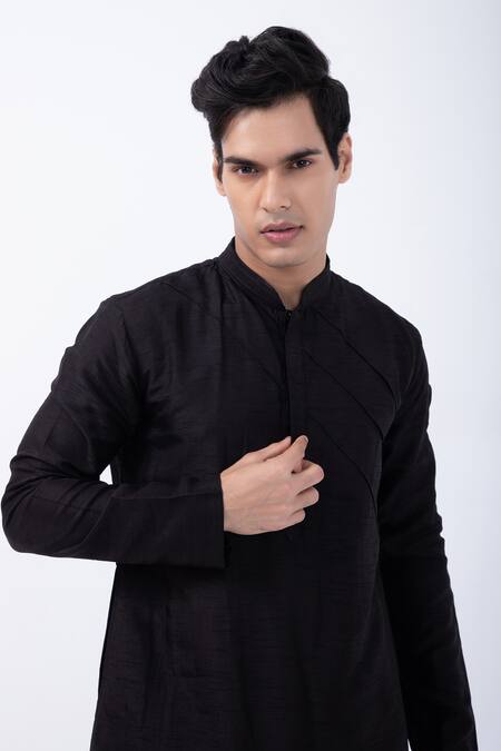 Buy Kaka Calcutta Black Bamboo, Cotton, Silk Plain Full Sleeve Kurta And Pyjama Set Online at Aza Fashions Buy_Kaka Calcutta_Black Bamboo, Cotton, Silk Plain Full Sleeve Kurta And Pyjama Set _Online_at_Aza_Fashions