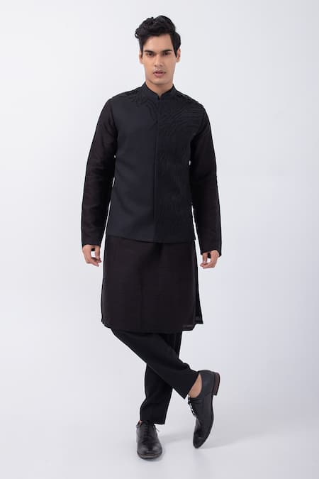 Buy_Kaka Calcutta_Black Beads Embellished Bundi _Online_at_Aza_Fashions