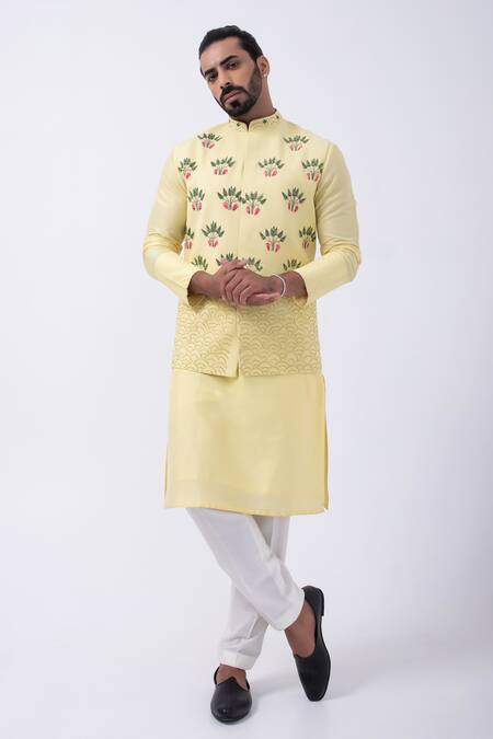 Buy Kaka Calcutta Yellow Mirrors, Embroidery Cutdana Bundi Jacket Buy_Kaka Calcutta_Yellow Mirrors, Embroidery Cutdana Bundi Jacket