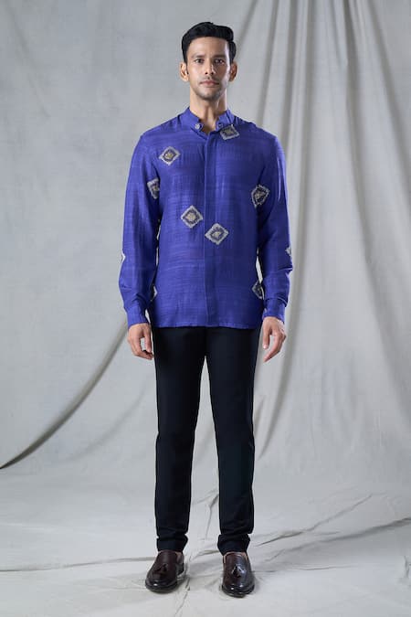 Bhusattva Purple Organic Silk Hand Embroidery Sequin Geometric Motif Shirt Online at Aza Fashions Bhusattva_Purple Organic Silk Hand Embroidery Sequin Geometric Motif Shirt _Online_at_Aza_Fashions