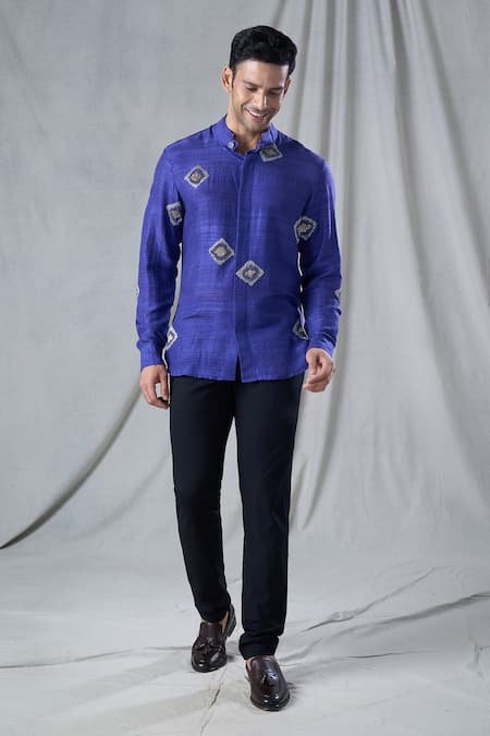 Buy Bhusattva Purple Organic Silk Hand Embroidery Sequin Geometric Motif Shirt Online at Aza Fashions Buy_Bhusattva_Purple Organic Silk Hand Embroidery Sequin Geometric Motif Shirt _Online_at_Aza_Fashions