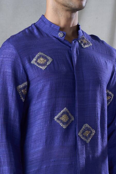 Bhusattva Purple Organic Silk Hand Embroidery Sequin Geometric Motif Shirt at Aza Fashions Bhusattva_Purple Organic Silk Hand Embroidery Sequin Geometric Motif Shirt _at_Aza_Fashions