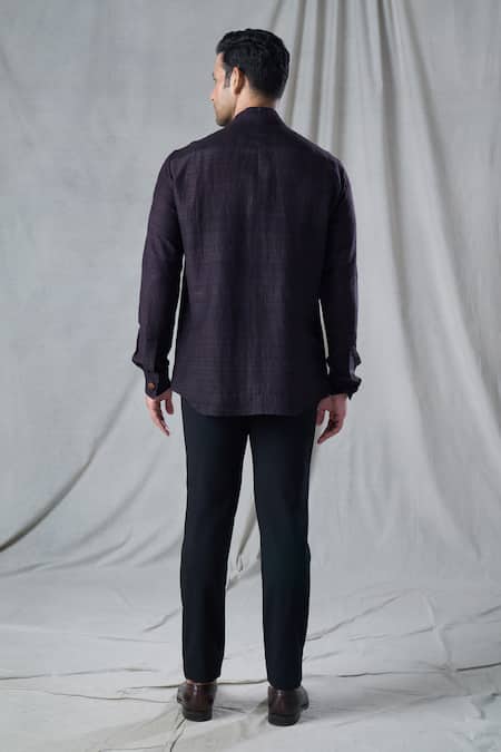 Shop_Bhusattva_Black Organic Silk Hand Embroidery Bandhani Zardozi Shirt _at_Aza_Fashions