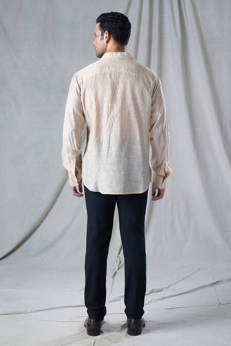 Shop_Bhusattva_Beige Organic Silk Pin-tuck Detailed Shirt _at_Aza_Fashions