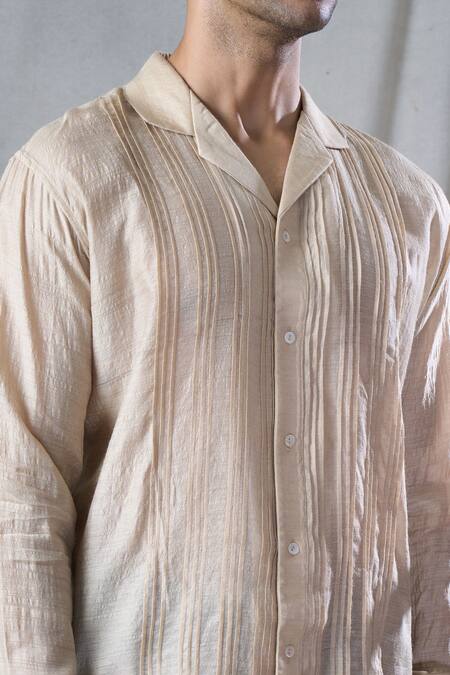 Bhusattva_Beige Organic Silk Pin-tuck Detailed Shirt _at_Aza_Fashions