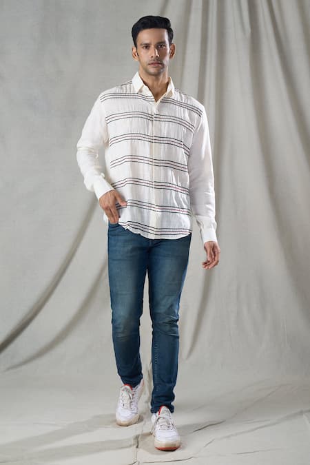 Bhusattva Stripe Hand Embroidered Shirt 