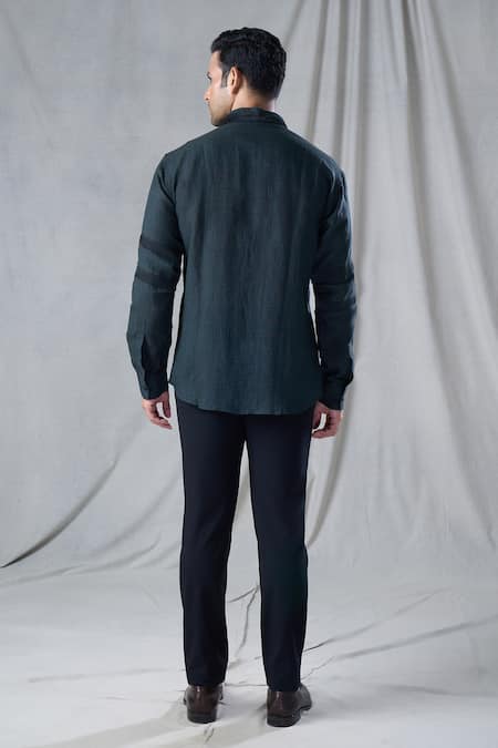 Shop_Bhusattva_Grey Organic Peace Silk Patch Detailed Front Shirt _at_Aza_Fashions