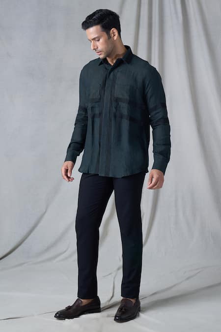 Buy_Bhusattva_Grey Organic Peace Silk Patch Detailed Front Shirt _Online_at_Aza_Fashions