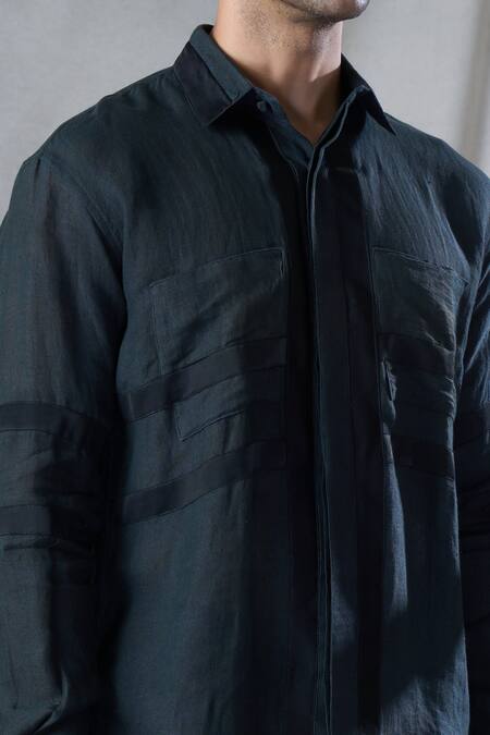 Bhusattva_Grey Organic Peace Silk Patch Detailed Front Shirt _at_Aza_Fashions