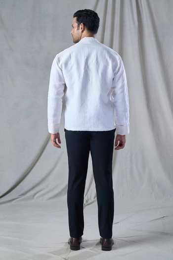 Buy White Organic Linen Overlapping Loop Button Jacket For Men by ...