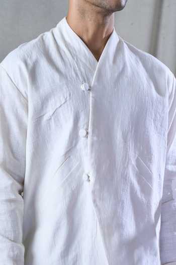 Buy White Organic Linen Overlapping Loop Button Jacket For Men by ...