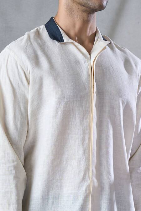 Buy_Bhusattva_Ivory Organic Peace Silk Fringe Detail Collar Shirt 