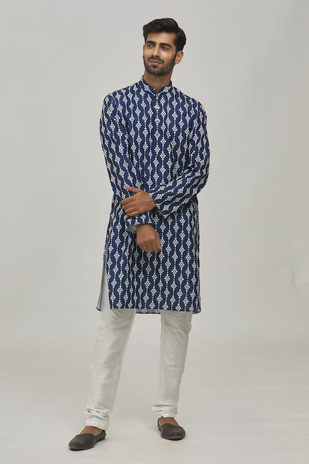 Buy Arihant Rai Sinha Blue Cotton, Silk Geometric Print Kurta Set Online at Aza Fashions Buy_Arihant Rai Sinha_Blue Cotton, Silk Geometric Print Kurta Set _Online_at_Aza_Fashions