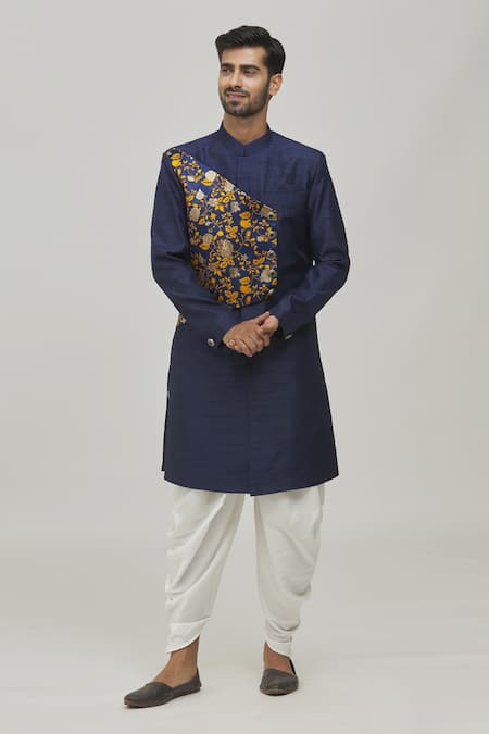 Buy Arihant Rai Sinha Blue Jacquard, Silk Embroidery Flower Placement Woven Sherwani Set Online at Aza Fashions Buy_Arihant Rai Sinha_Blue Jacquard, Silk Embroidery Flower Placement Woven Sherwani Set _Online_at_Aza_Fashions