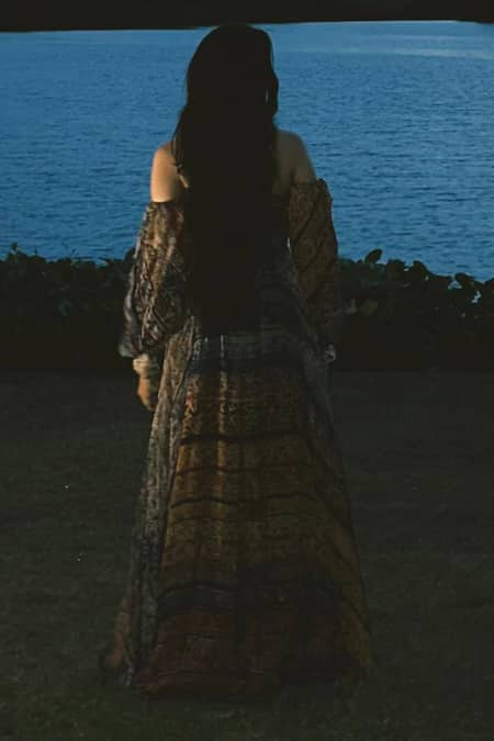 Buy Saaksha & Kinni Multi Color Chiffon Sweetheart Neck Anna Geometric Print Maxi Dress Buy_Saaksha & Kinni_Multi Color Chiffon Sweetheart Neck Anna Geometric Print Maxi Dress