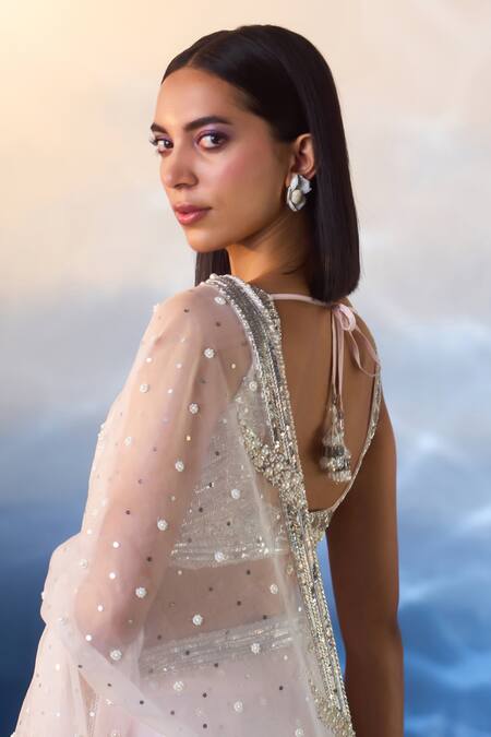 Angad Singh_Pink Organza Pearls, Sequins, Crystals, Starry Affair Embroidered Saree Set _at_Aza_Fashions