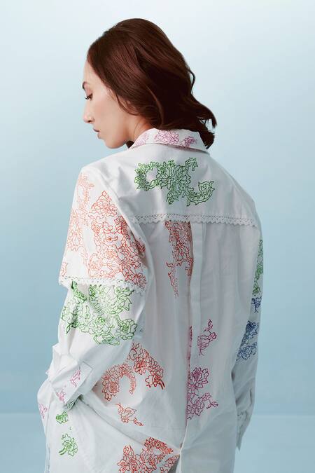 Shop Kavya Singh Kundu White Cotton Collared Jill Florence Print Shirt With Skorts Online at Aza Fashions Shop_Kavya Singh Kundu_White Cotton Collared Jill Florence Print Shirt With Skorts _Online_at_Aza_Fashions