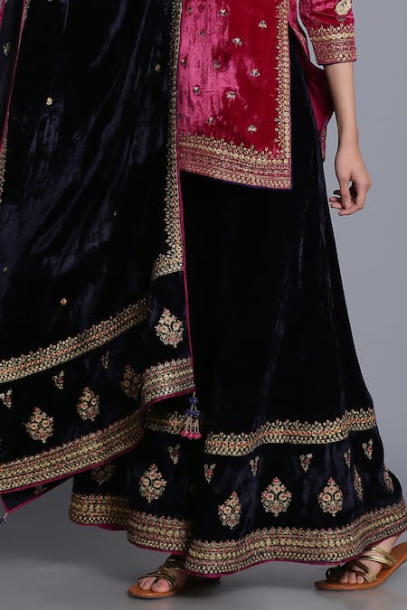 Buy Anju & Harleen Pink Silk, Velvet, Linen Zari, Sequins, Floral Short Kurta With Sharara Online at Aza Fashions Buy_Anju & Harleen_Pink Silk, Velvet, Linen Zari, Sequins, Floral Short Kurta With Sharara _Online_at_Aza_Fashions