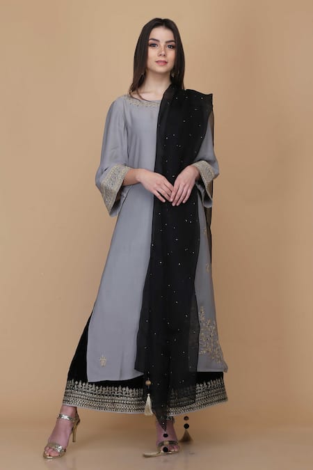 Anju & Harleen Floral Vine Embroidered Kurta Sharara Set 