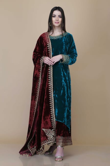 Anju & Harleen Zari Embroidered Border Kurta Sharara Set 