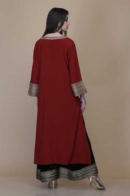 Anju & Harleen Zari Butti Embroidered Asymmetric Kurta Sharara Set 