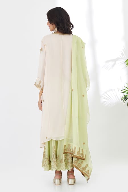 Anju & Harleen Zari Embroidered Asymmetric Kurta Sharara Set 