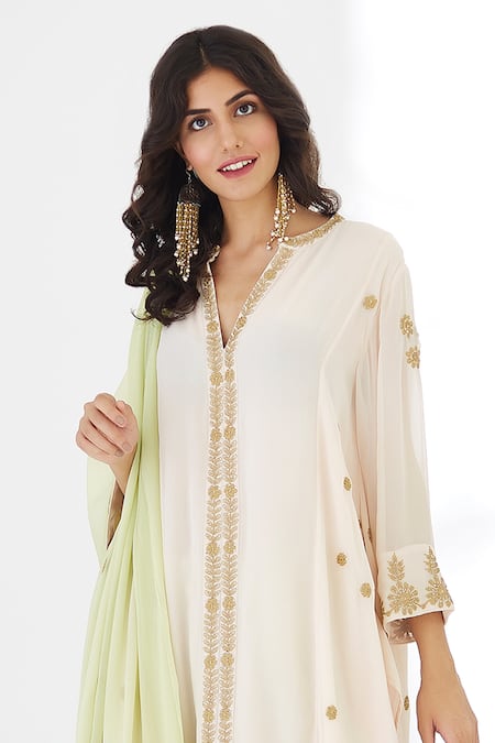 Buy_Anju & Harleen_Pink Georgette, Linen Diamonds, Zari, Embroidery Asymmetric Kurta Sharara Set _Online_at_Aza_Fashions