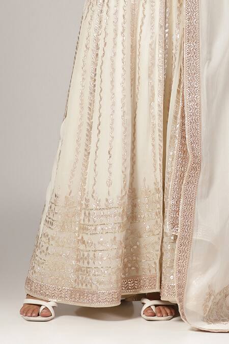 Anju & Harleen_White Silk, Chanderi, Organza Gota Patti Embroidered Anarkali With Dupatta _Online_at_Aza_Fashions