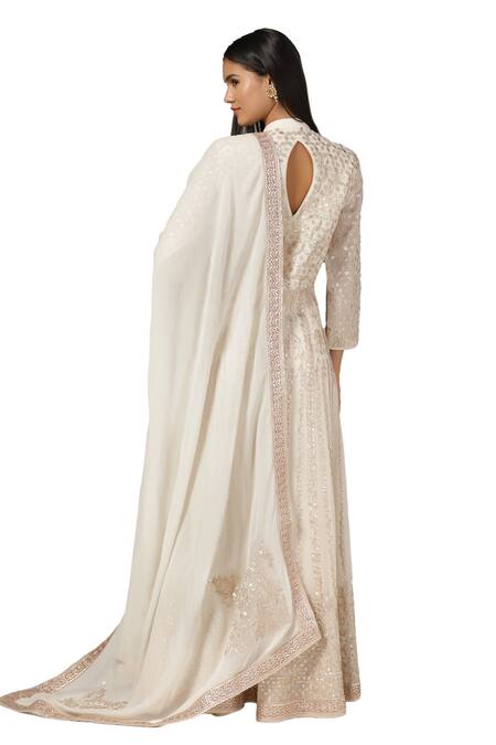 Shop_Anju & Harleen_White Silk, Chanderi, Organza Gota Patti Embroidered Anarkali With Dupatta _Online_at_Aza_Fashions