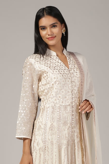 Buy_Anju & Harleen_White Silk, Chanderi, Organza Gota Patti Embroidered Anarkali With Dupatta 