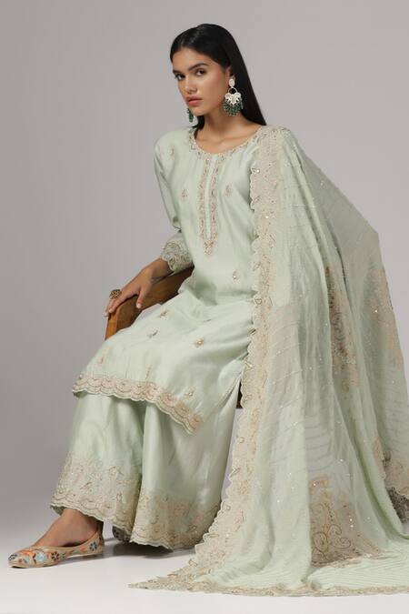 Anju & Harleen Embroidered Kurta Flared Pant Set 