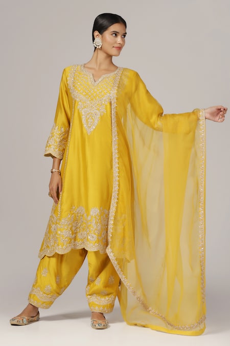 Anju & Harleen Zari & Aari Embroidered Kurta Set 