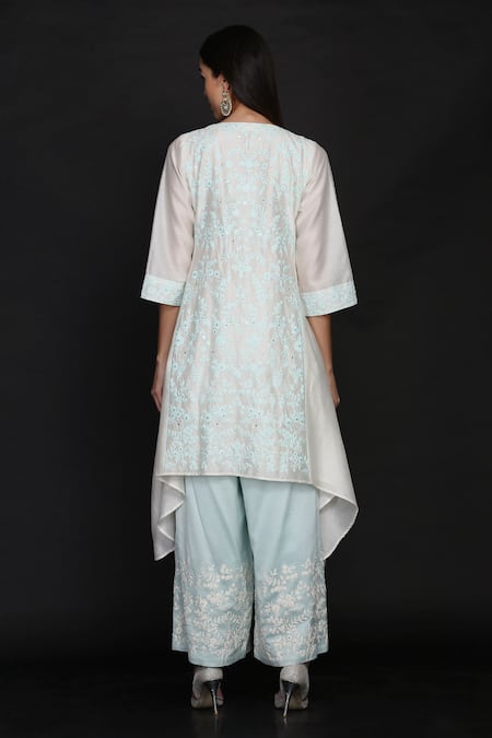 Anju & Harleen Mirror Embroidered Asymmetric Kurta With Pant 