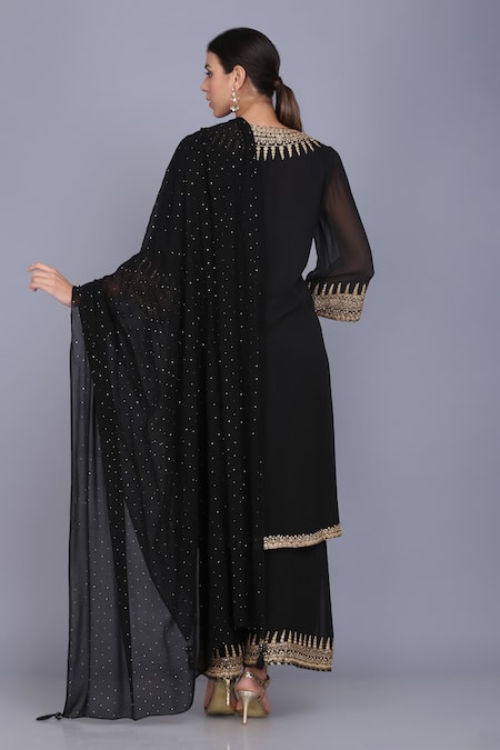 Anju & Harleen Zari Embroidered Neckline Kurta Sharara Set 