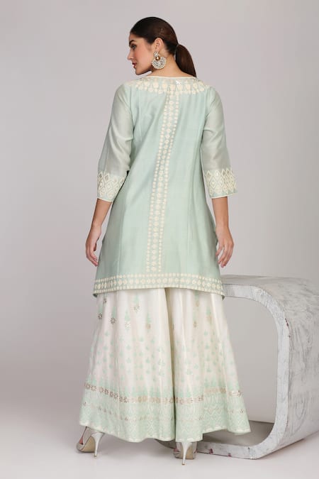 Anju & Harleen Asymmetric Embroidered Kurta Sharara Set 